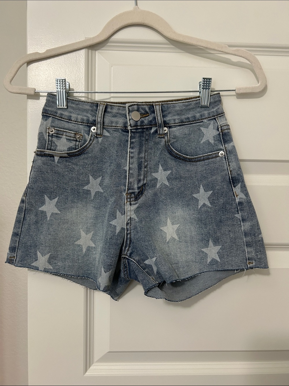 Womens Star Print Denim Shorts - Blue